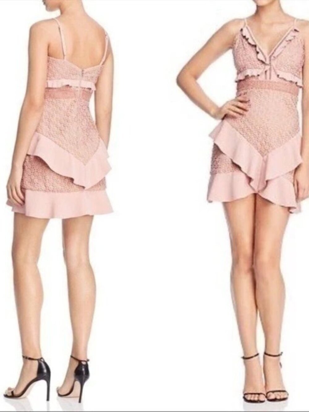 Bardot Fae Lace Ruffle Dusty Rose Mini Dress Size 10